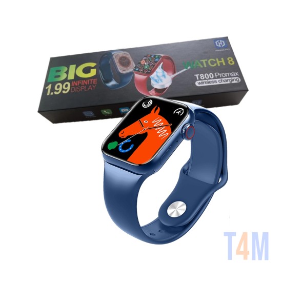 Smartwatch Hiwatch Pro T800 Pro Max Series 8 Controle Desbloqueio Rastreador GPS Bluetooth com Carregamento Sem Fio Azul